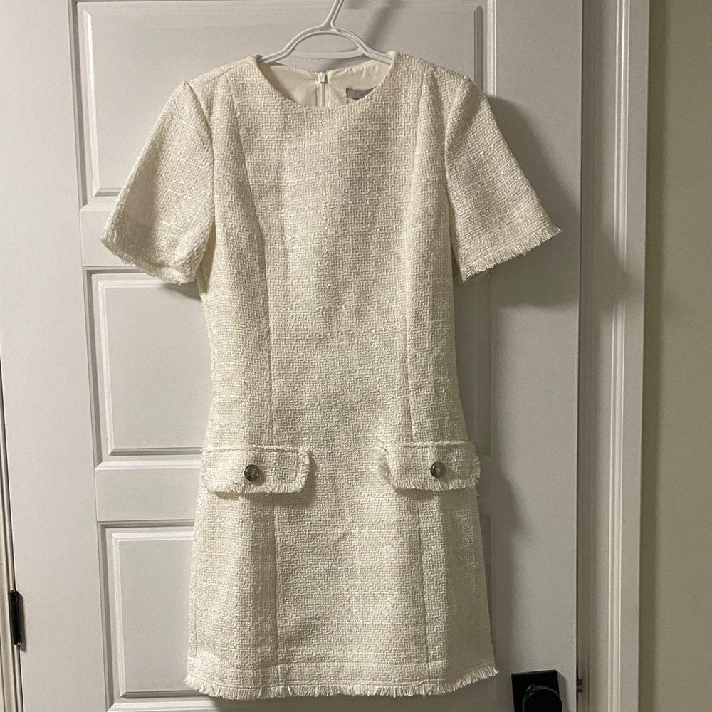 Elegant White Bouclé Dress